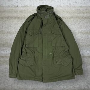 Vintage Military Cold Weather Jacket Olive Green Cotton Canvas Large Long 90s